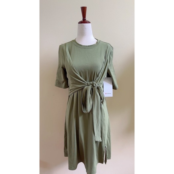 NWT Lululemon Cotton Wrap-Front T-Shirt Dress Olive Green Women's Size 4 - Picture 6 of 14